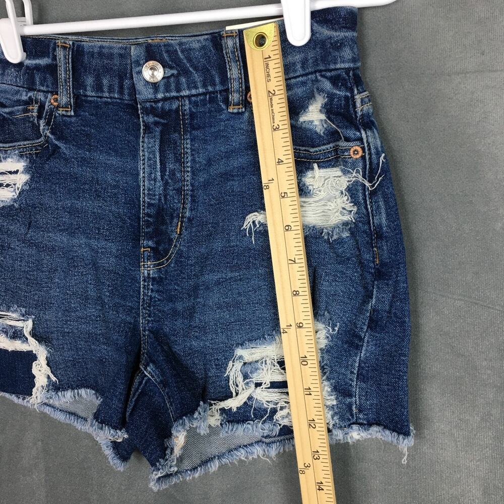 New American Eagle Women High Rise Curvy Shorts Distressed Denim Summer Beach 0 - Picture 8 of 14